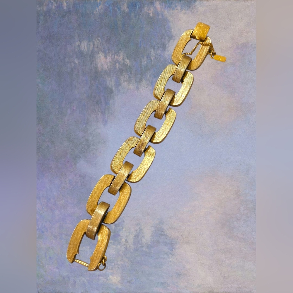Vintage Monet Gold Tone Textured Square Link Bracelet 1970's